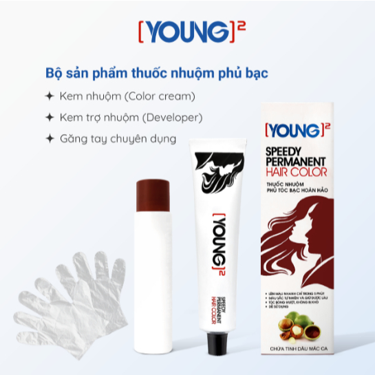 Young Speedy Permanent Hair Color - Thuốc nhuộm tóc phủ bạc tỷ lệ tóc bạc 30-40% (60ml) (Đã bao gồm trợ nhuộm)