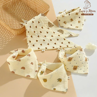 Yếm Tam Giác Vải Muslin Cao Cấp 4 Lớp Cúc Bấm, Hoạ Tiết Siêu Dễ Thương, Thấm Hút Tốt Cho Bé