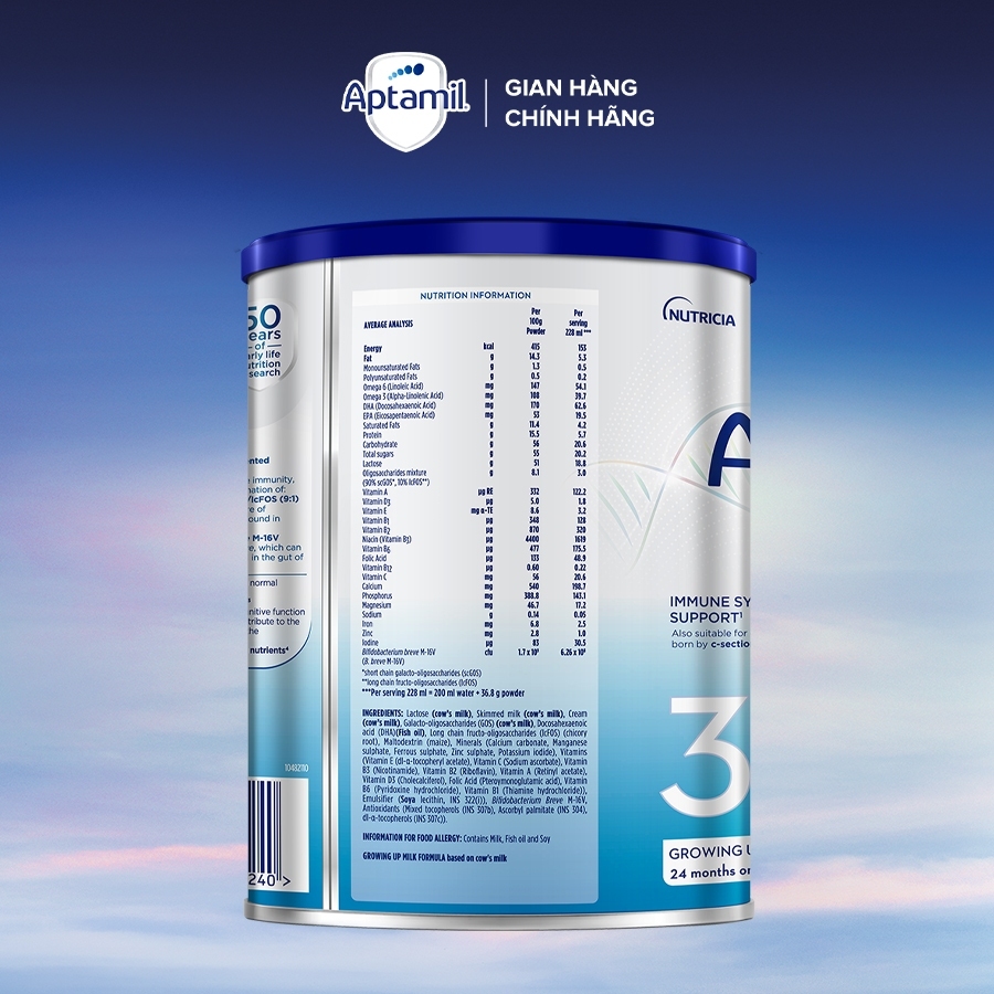 [MUA LÀ CÓ QUÀ] Combo 3 Sữa bột Aptamil Kid Cesarbiotik New Zealand số 3 - 800g cho bé 2-6 tuổi_LS2