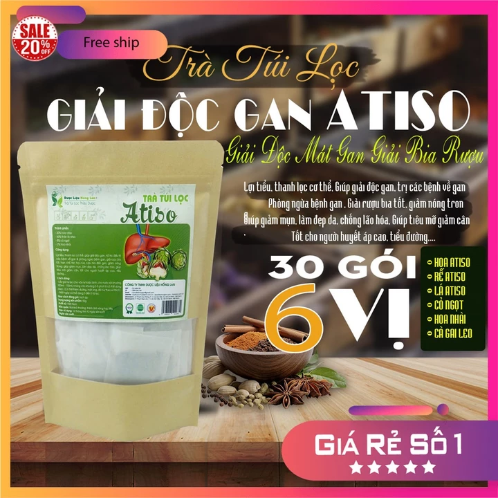 Trà Túi Lọc ATISO túi zip 90g (30 túi x 3g) - (Hoa, lá, rễ Atiso, cỏ ngọt & Hoa Nhài) - Dược Liệu Hồng Lan
