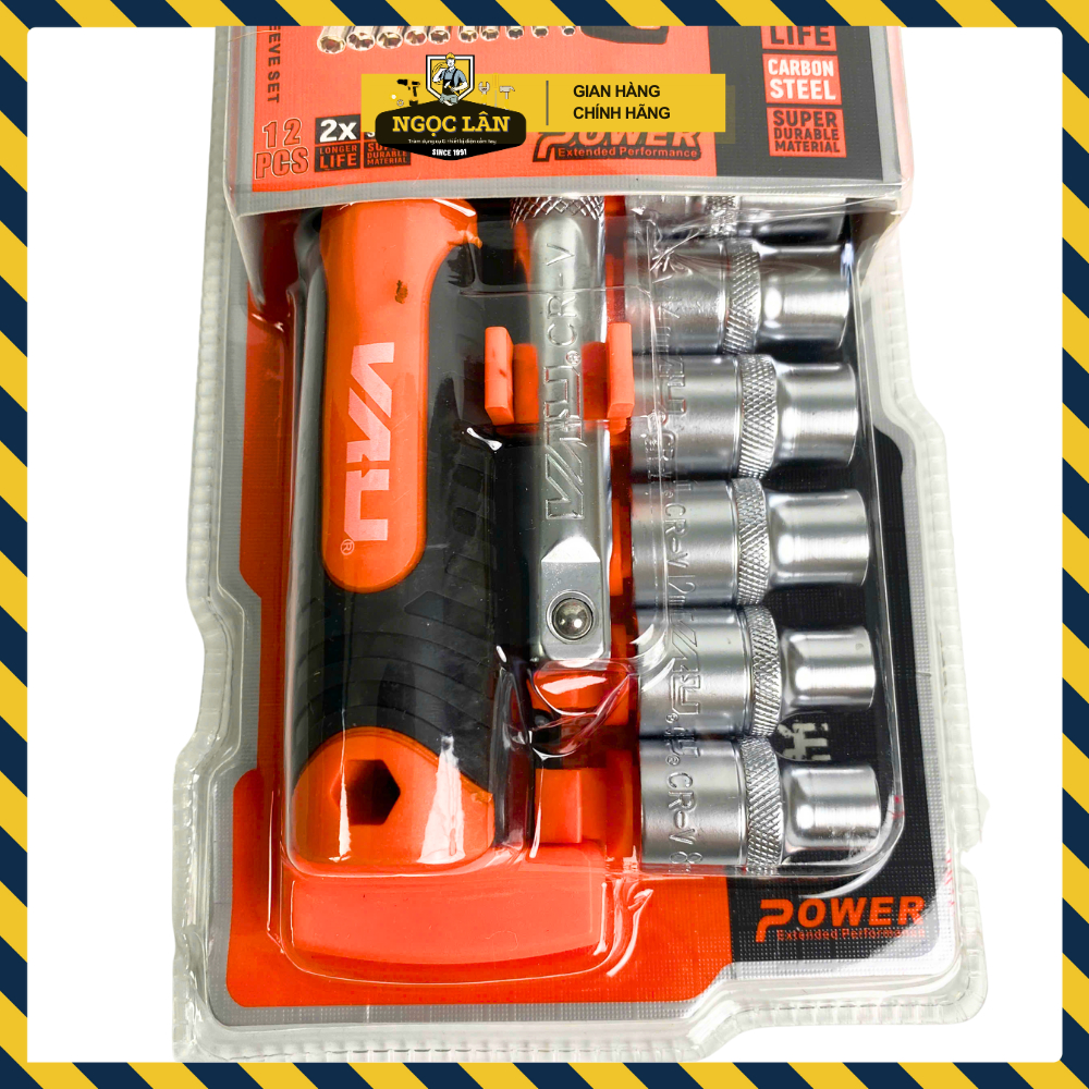 Bộ khẩu tự động 12 chi tiết 1/2 inch 8-24mm thép CRV cao cấp VAU (Bộ đầu khẩu, cần tự động & nối dài)