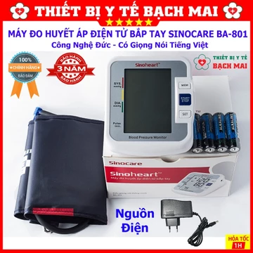 Máy Đo Huyết Áp Điện Tử Bắp Tay SINOCARE BA-801 - Có Màn Hình LCD - Có Giọng Nói Tiếng Việt