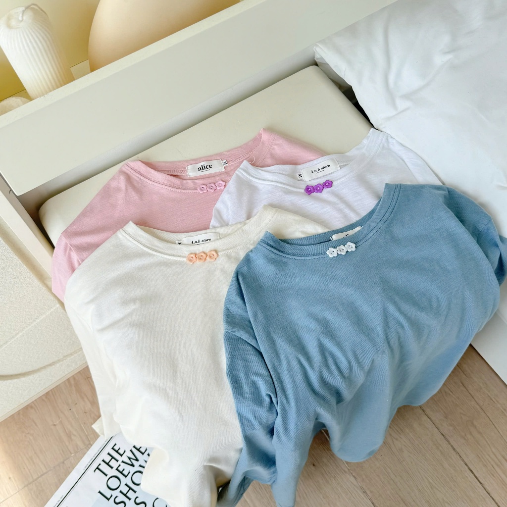 Áo thun Nữ tay dài cài nút hoa cúc JULY fashion, Áo thun dài tay Candy top thời trang trẻ trung,Chất thun xược dán rộng
