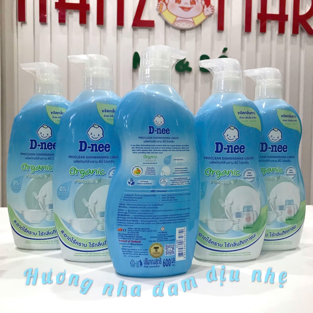 Chai nước rửa bình Dnee organic trà xanh 620ml