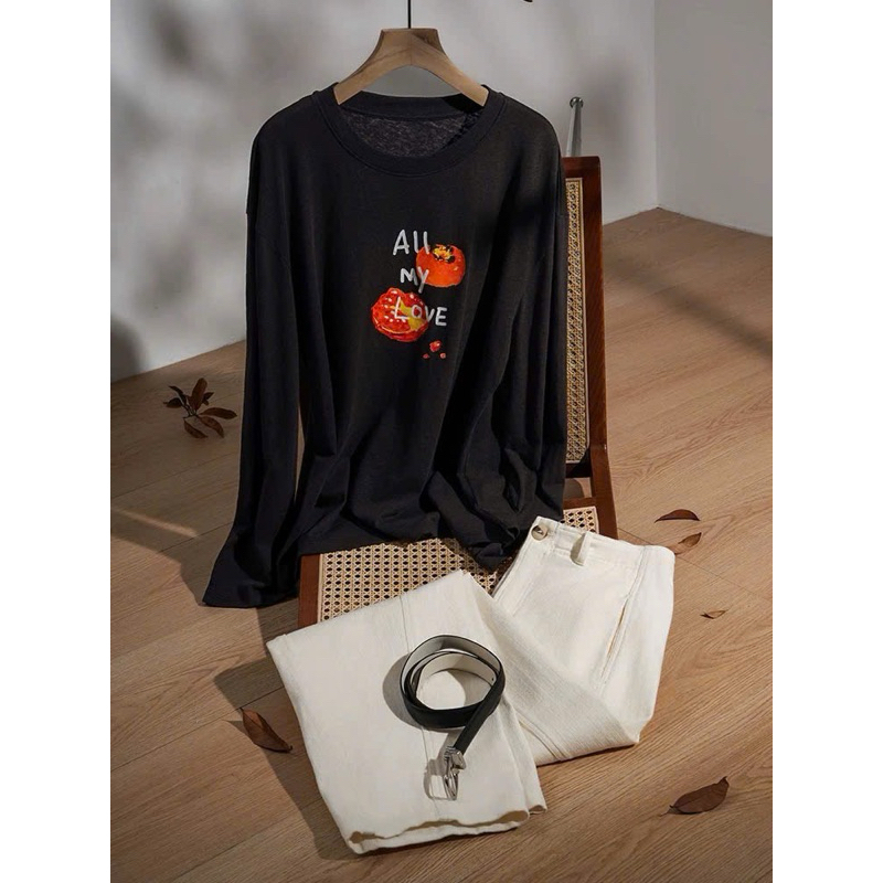 Áo thun nữ tay dài form rộng chất xược in hình All my love JULYfashion2023, Áo thun chống nắng mùa hè, ấm áp mùa đông