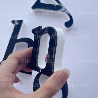 Chữ Nổi Đen Gương in thường T2 cao 5-10cm (tuỳ chữhợp với in hoa 10cm) dày 15mm trang trí nhà cửa, biển quảng cáo, decor