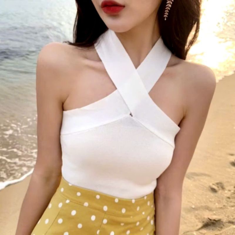 Áo kiểu cổ yếm dây đan chéo, Áo hai dáng ôm cổ chéo TingTing 88
