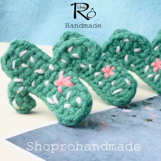 Kẹp tóc xương rồng có hoa bằng len cho nữ và bé gái 5cm |Cặp tóc mái xinh xắn |Shop Rô Handmade