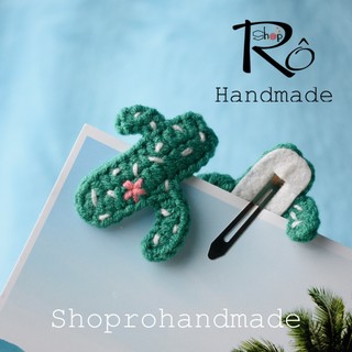 Kẹp tóc xương rồng có hoa bằng len cho nữ và bé gái 5cm |Cặp tóc mái xinh xắn |Shop Rô Handmade