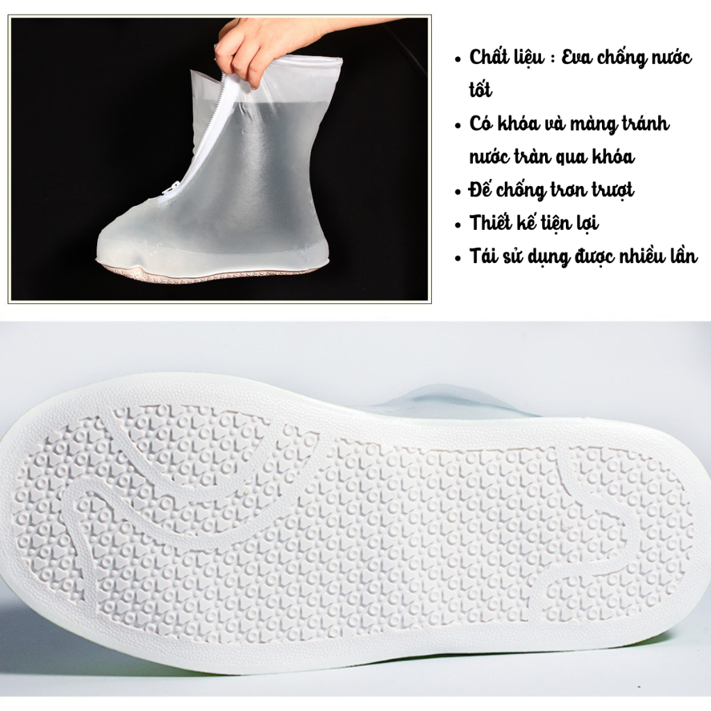 Giày đi mưa nam nữ cổ lỡ eva chống nước, chống trơn trượt. Bọc giày đi mưa chống ướt giày (có khóa) | BigBuy360 - bigbuy360.vn