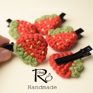 Kẹp tóc mỏ vịt hình trái dâu đá Đà Lạt cho nữ và bé gái 4cm |Cặp tóc mái xinh |Shop Rô Handmade
