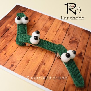 Kẹp tóc bé sâu xanh dễ thương cho nữ và bé gái 4.5cm |Cặp tóc mái len Handmade |Shop Rô Handmade