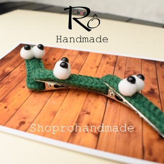 Kẹp tóc bé sâu xanh dễ thương cho nữ và bé gái 4.5cm |Cặp tóc mái len Handmade |Shop Rô Handmade