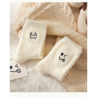 Set 5 Đôi Tất Cao Cổ Chất Len Lông Cừu Siêu Ấm Phối Họa Tiết Biểu Cảm Dễ Thương tt57