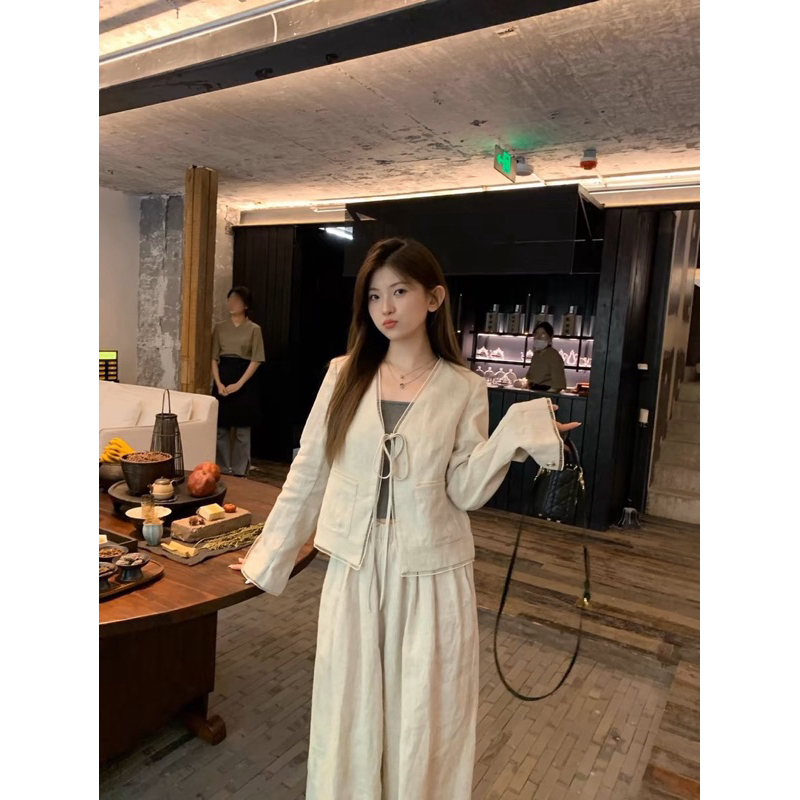 Amy set- set áo khoác ngoài và chân váy dài linen