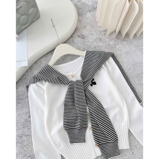 Áo Len Dài Tay Kèm Khăn Choàng Thủy Thủy Trơn Basic QCCC Cao Cấp Freesize