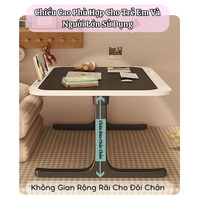 Bàn Học Gấp Gọn Làm Việc Thông Minh Để LapTop có khe cắm điện thoại chân bàn chữ T