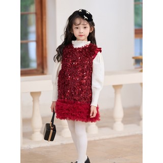 𝐀𝐩𝐫𝐢𝐥 𝐛𝐞́𝐛𝐞́ - SET TUTU váy dạ suông màu trắng be đỏ mùa đông mặc tết cho bé gái sang chảnh tiểu thư
