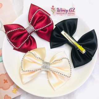 Nơ Lớn Kẹp Tóc Satin Viền Bi Thời Trang