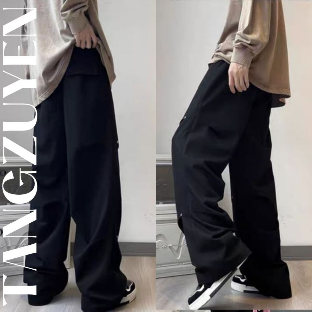 Quần ống rộng kaki nam nữ có gắn đinh tạo kiểu độc lạ Quần ống suông rút cạp hiiphop cá tính unisex ngầu T384G MONOKA