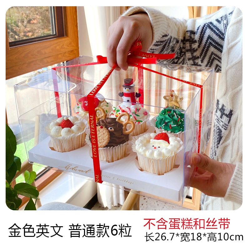 Hộp Mica trong suốt đựng bánh Cupcake 4/6 ô, Hộp quà tặng, Giáng Sinh, sinh nhật