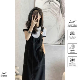 Set váy yếm lệch vạt cách điệu kèm áo phông phối đen trắng LUST chất liệu dày dặn TM47