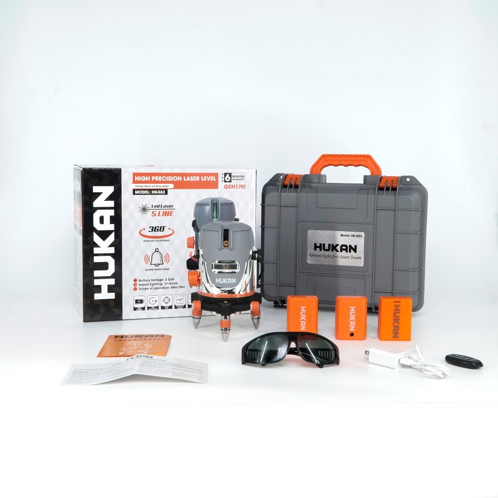 Máy Cân Bằng Laser 5 Line HUKAN HK-E63 | 17 Cấp Chỉnh Sáng – 5 Tia Xanh Siêu Sáng – Phạm Vi 70m – Có Remote [Chính Hãng]