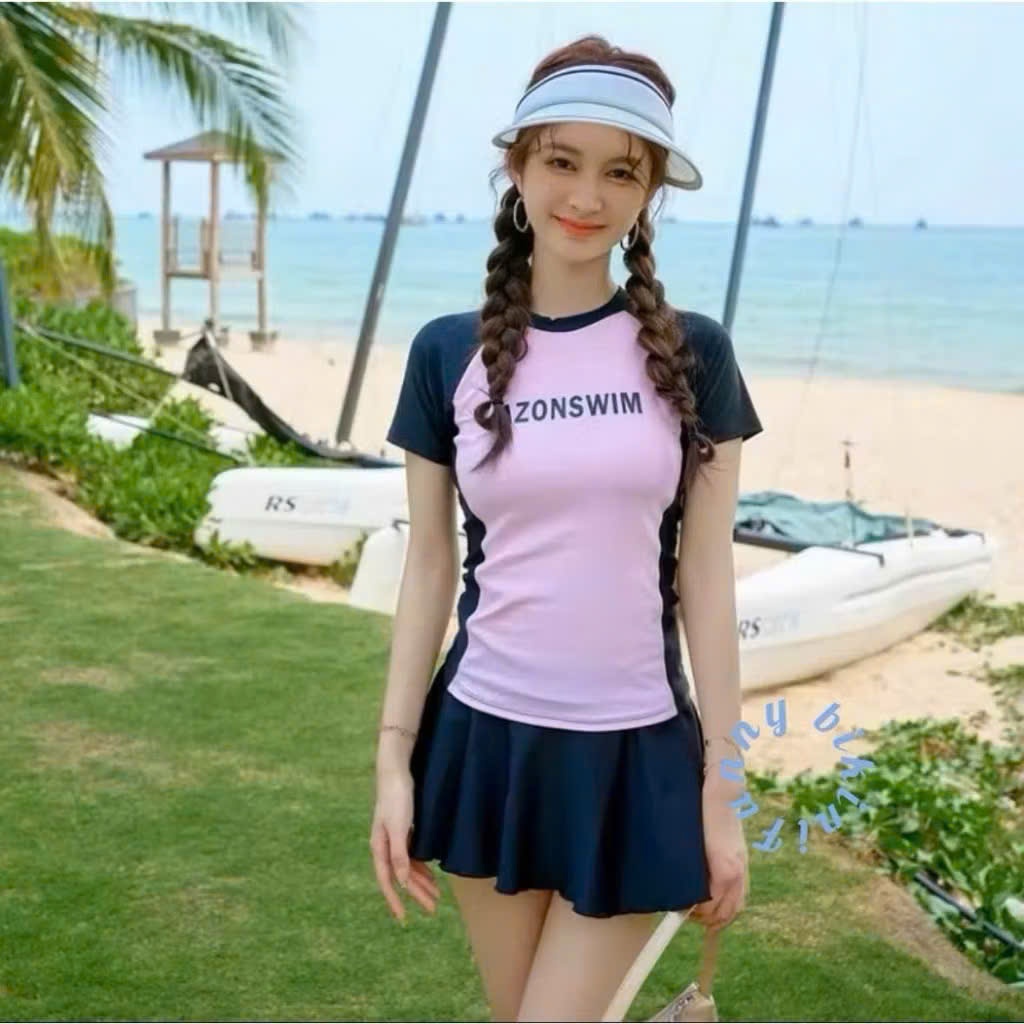 Bikini, đồ bơi nữ mẹ và bé , 2 mảnh dạng váy có quần bảo hộ kín đáo Lanbishop MS1101