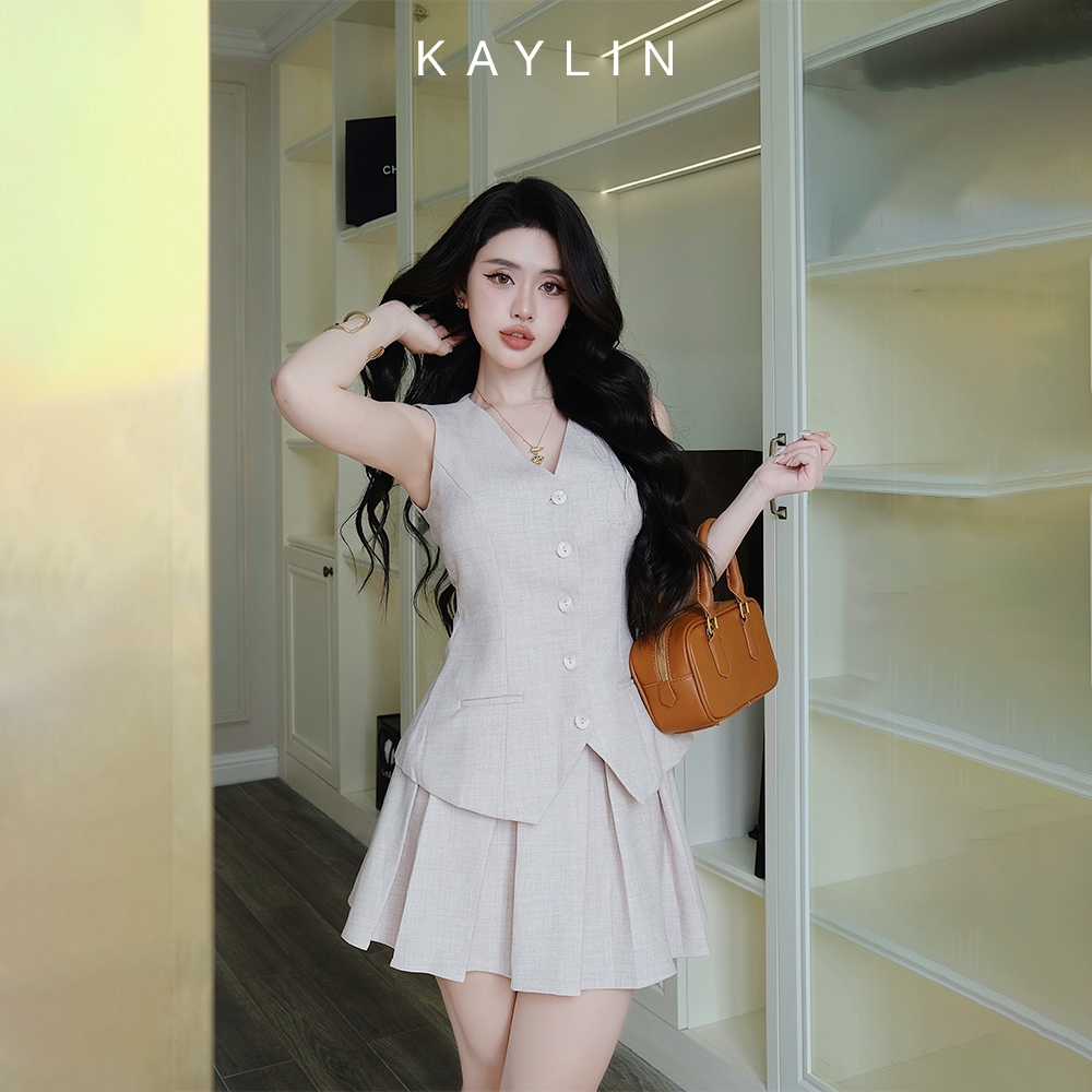 Ảnh Set KAYLIN áo Gile phối váy xếp ly chất vải cotton tuýt si phong cách trẻ trung thanh lịch - N2414 1