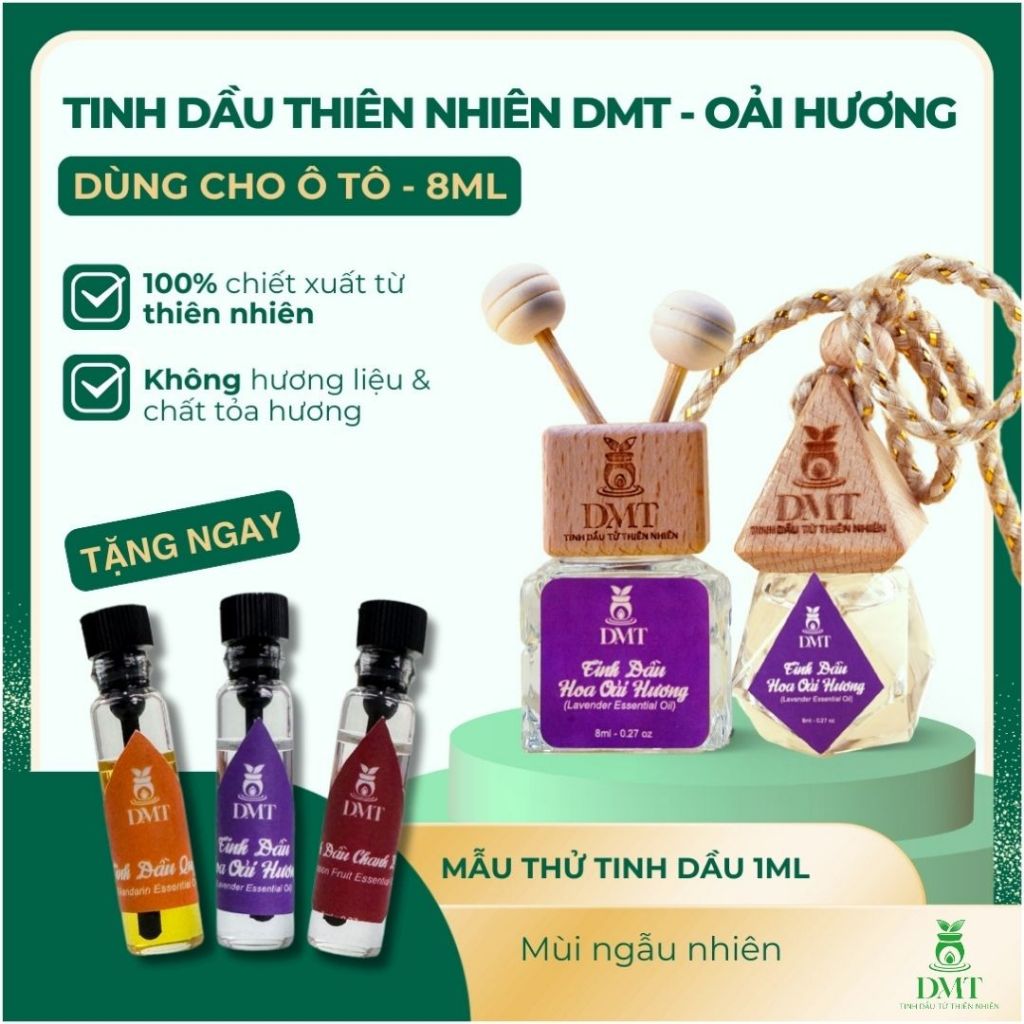 Tinh dầu Lavender (Oải hương) treo và kẹp cửa gió oto DMT -  tinh dầu lavender treo xe 8ml