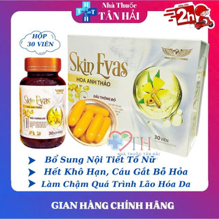 Tinh dầu hoa anh thảo SKIN EVAS, viên uống cải thiện nội tiết tố nữ, hỗ trợ làm đẹp da, ngăn ngừa lão hóa da, hộp 30v