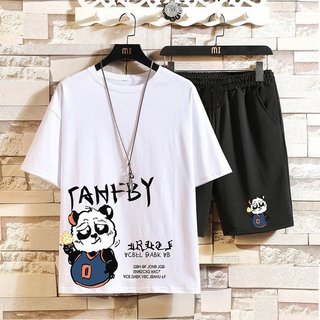 Bộ thể thao nam -Bộ đồ unisex cộc tay cổ tròn chất liệu thun mè co giãn thấm hút mồ hôi hình gấu TANBY đáng yêu K1