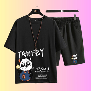 Bộ thể thao nam -Bộ đồ unisex cộc tay cổ tròn chất liệu thun mè co giãn thấm hút mồ hôi hình gấu TANBY đáng yêu K1