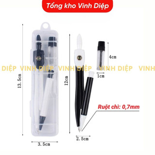 Bộ Compa Chì Bấm Học Sinh Basic Kèm Hộp Kim Chì, Compa Vẽ Kỹ Thuật