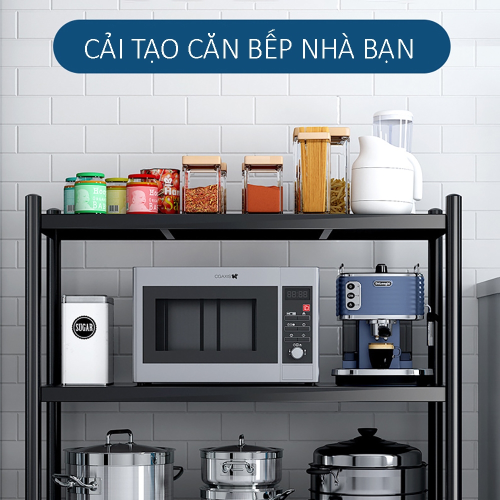 Kệ để đồ thép chống gỉ phủ lớp sơn đen, kệ nhà bếp đa năng có bánh xe, đựng đồ lò nướng chịu tải tốt