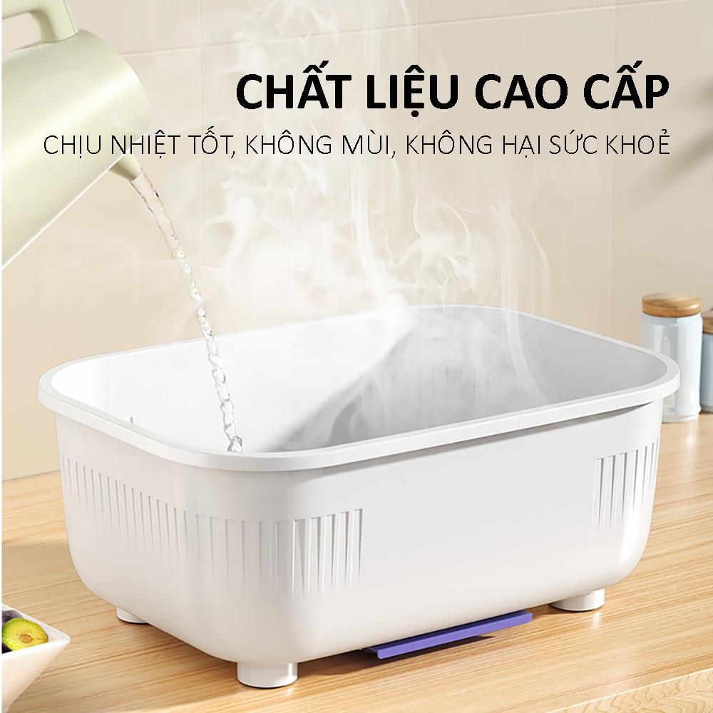 Hộp đựng bát đĩa có nắp, hộp đựng đồ bát đĩa có khay đựng thoát nước, chất liệu nhựa cao cấp, an toàn dễ sử dụng