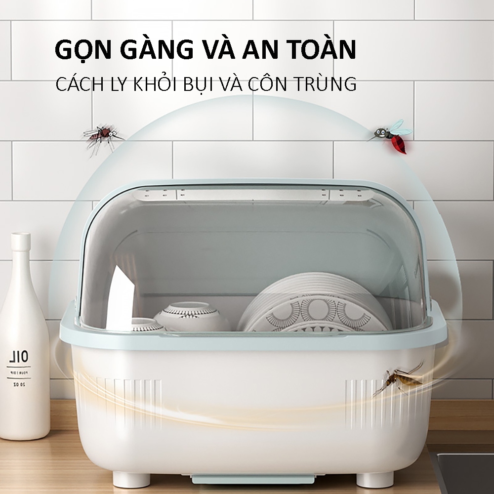 Hộp đựng bát đĩa có nắp, hộp đựng đồ bát đĩa có khay đựng thoát nước, chất liệu nhựa cao cấp, an toàn dễ sử dụng