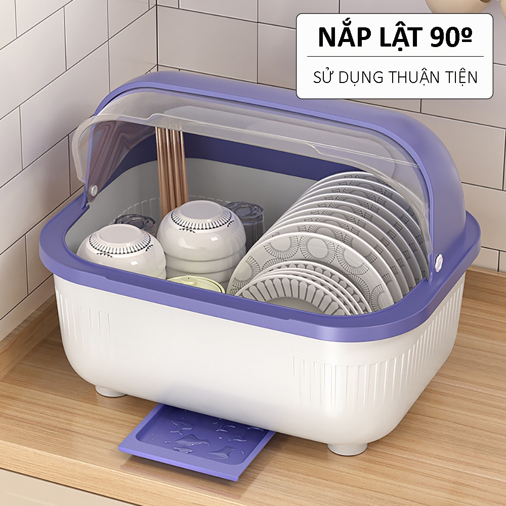 Hộp đựng bát đĩa có nắp, hộp đựng đồ bát đĩa có khay đựng thoát nước, chất liệu nhựa cao cấp, an toàn dễ sử dụng