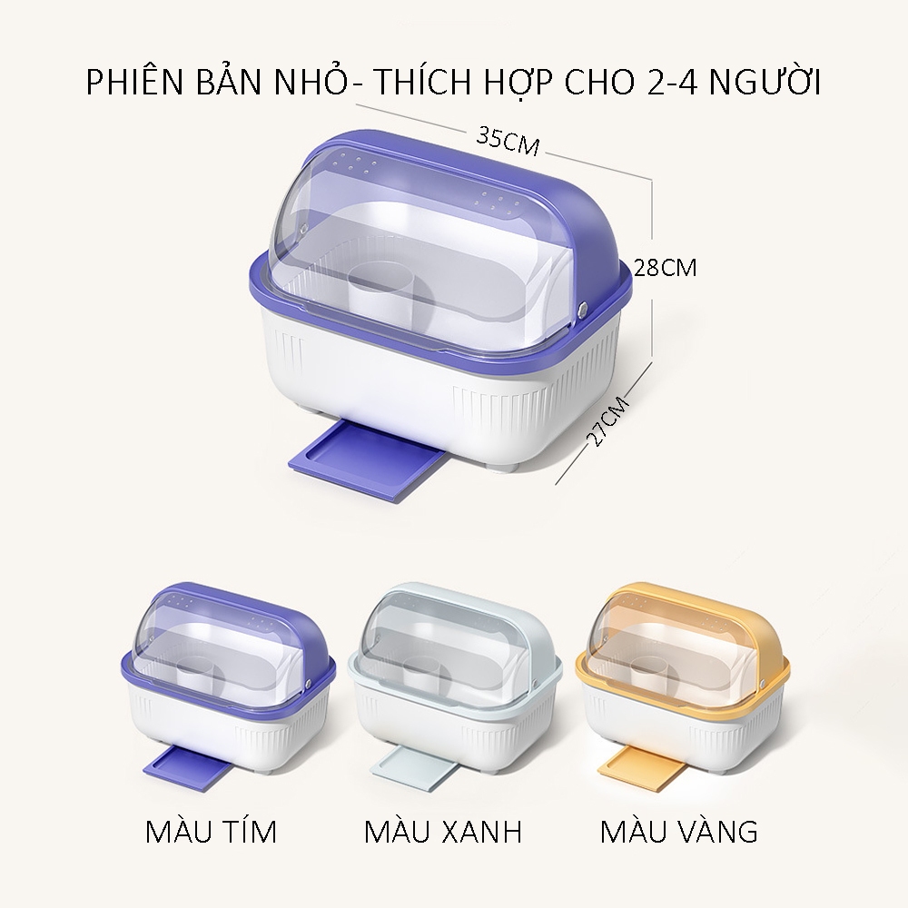 Hộp đựng bát đĩa có nắp, hộp đựng đồ bát đĩa có khay đựng thoát nước, chất liệu nhựa cao cấp, an toàn dễ sử dụng