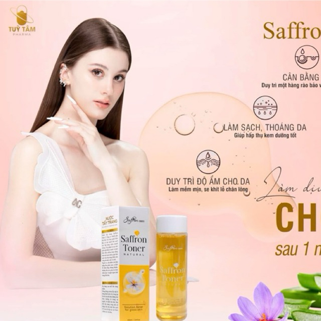 TONER SAFFRON NANO - TÙY TÂM Pharma - Căng bóng, se khít lỗ chân lông, dưỡng da - chai 100ml
