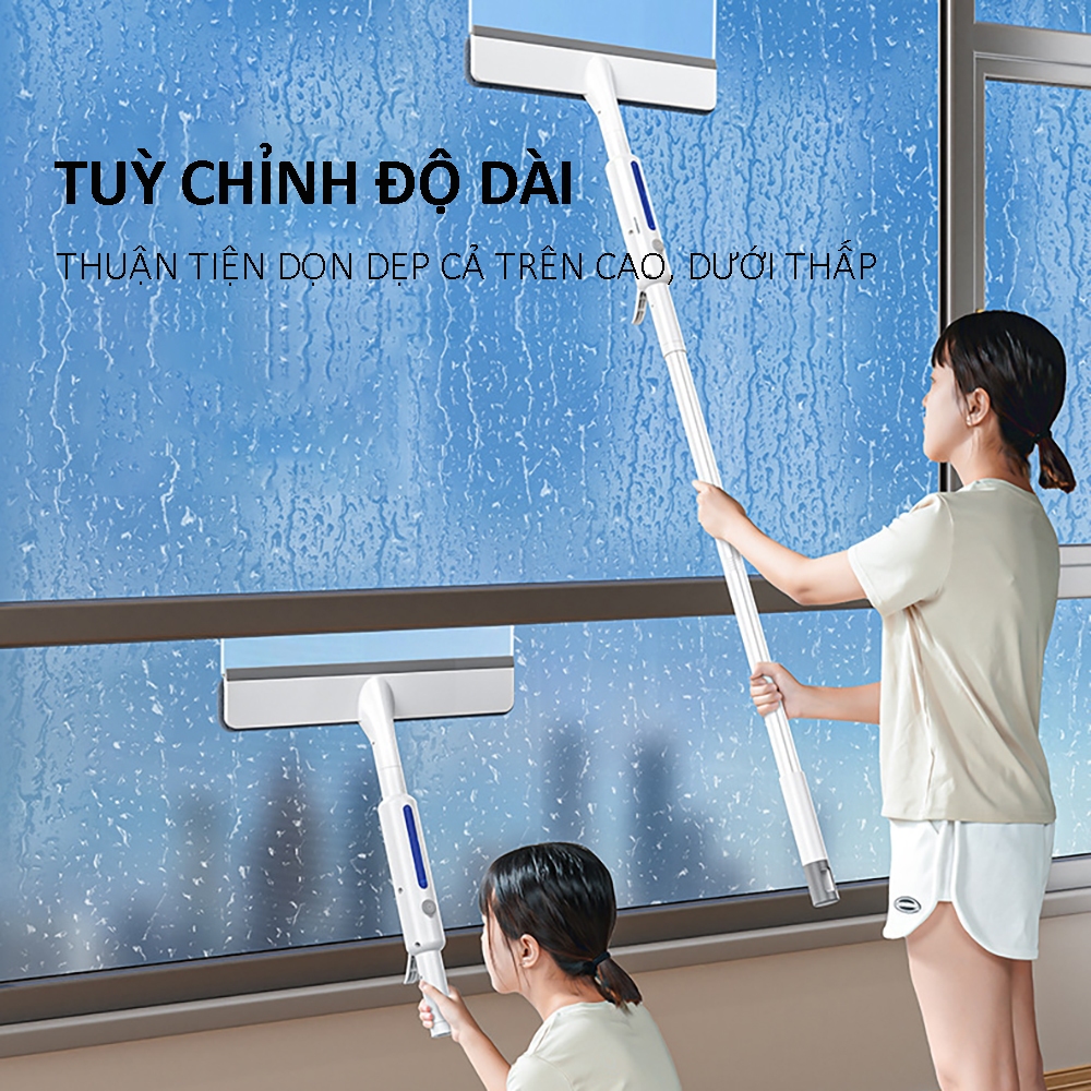 Cây lau kính 3 trong 1, có phun sương, gạt nước, tay cầm bằng thép không rỉ sơn tĩnh điện đầu lau silicol