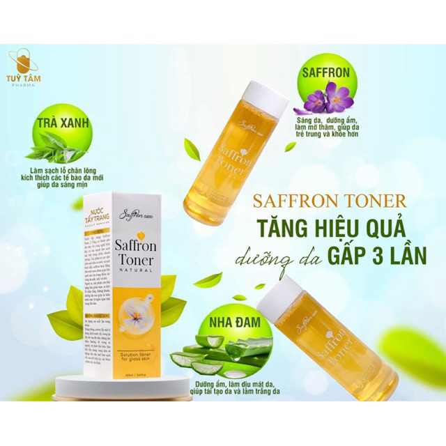 TONER SAFFRON NANO - TÙY TÂM Pharma - Căng bóng, se khít lỗ chân lông, dưỡng da - chai 100ml