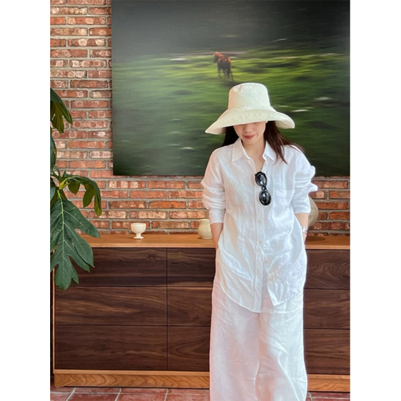 SET LINEN TRẮNG ÁO SƠ MI MIX QUẦN QUẦN DÀI LƯNG CAO ỐNG RỘNG BASIC PHONG CÁCH MÙA HÈ THOẢI MÁI SIÊU XINH | BigBuy360 - bigbuy360.vn