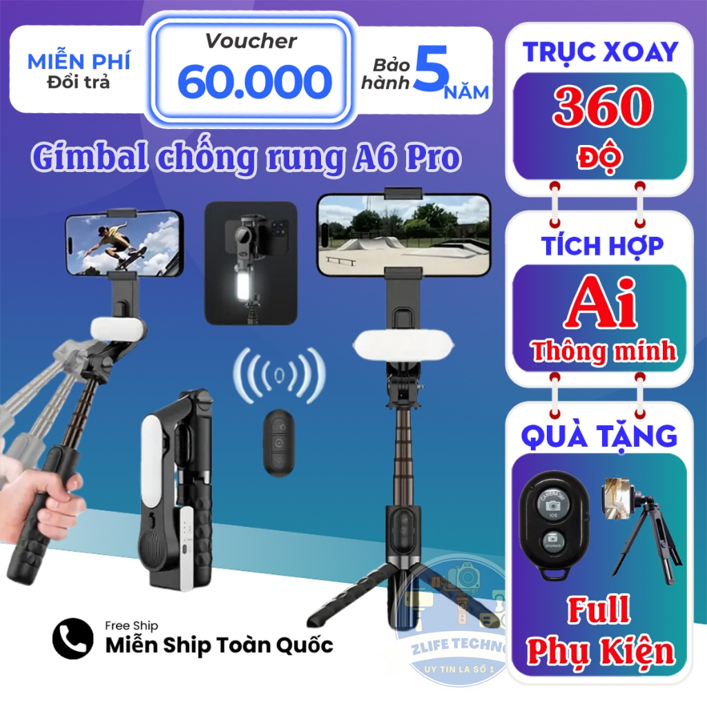 Chống rung điện thoại gimbal A6, Gimbal điện thoại hỗ trợ quay phim ...