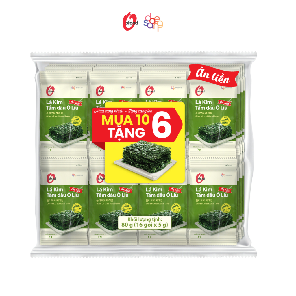 Ảnh Lốc 16 gói lá kim tẩm dầu oliu 5g O'food 1