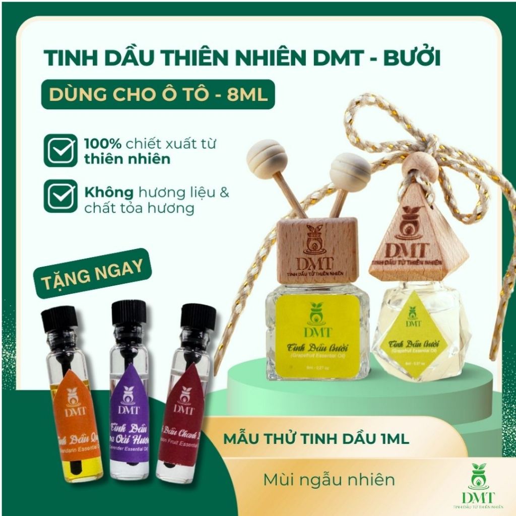 Tinh dầu Bưởi treo xe và kẹp cửa gió xe oto DMT - tinh dầu bưởi treo xe, Khử Mùi, giảm say xe 8ml