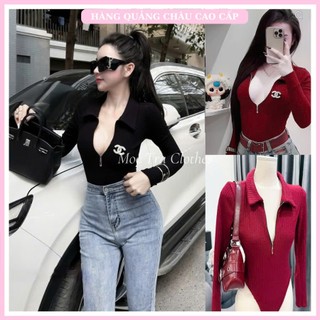 Áo body suit cổ bẻ Quảng Châu Cao Cấp thiết kế khoá ngực kèm tag rời sang chảnh, Áo dự tiệc nữ trẻ trung rẻ đẹp