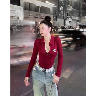 Áo body suit cổ bẻ Quảng Châu Cao Cấp thiết kế khoá ngực kèm tag rời sang chảnh, Áo dự tiệc nữ trẻ trung rẻ đẹp