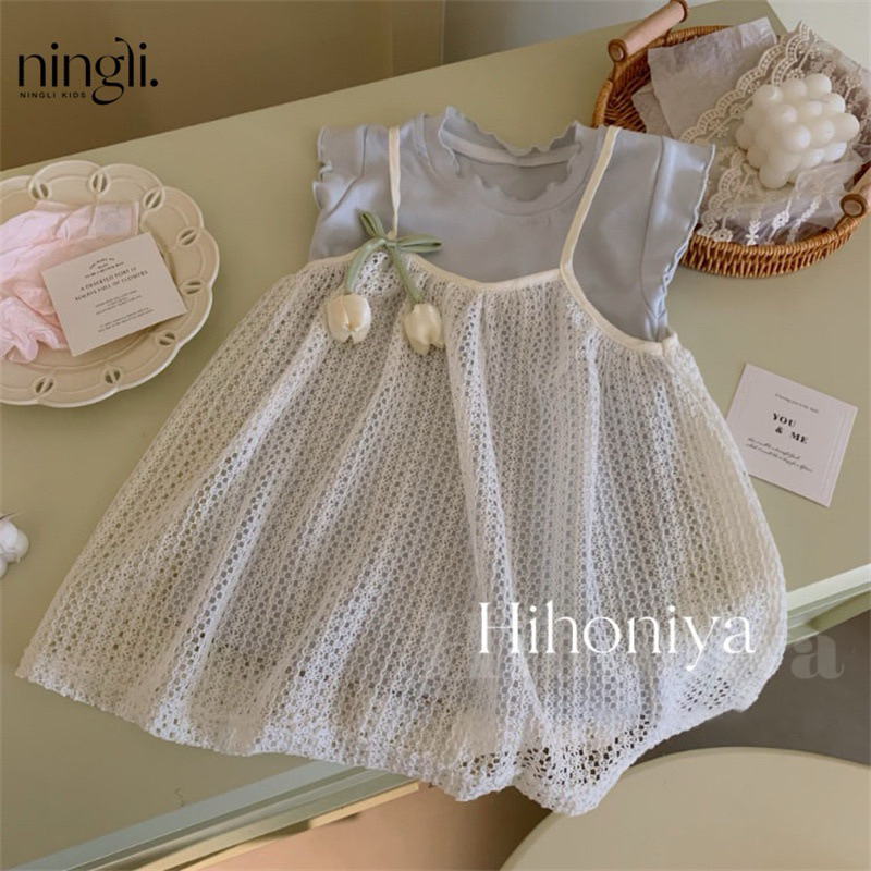(Order) Váy 2 lớp rời kèm váy trong + lớp ren ngoài hoa tuylip xinh xắn dành cho bé gái (có thể tăng dài để mặc dài)