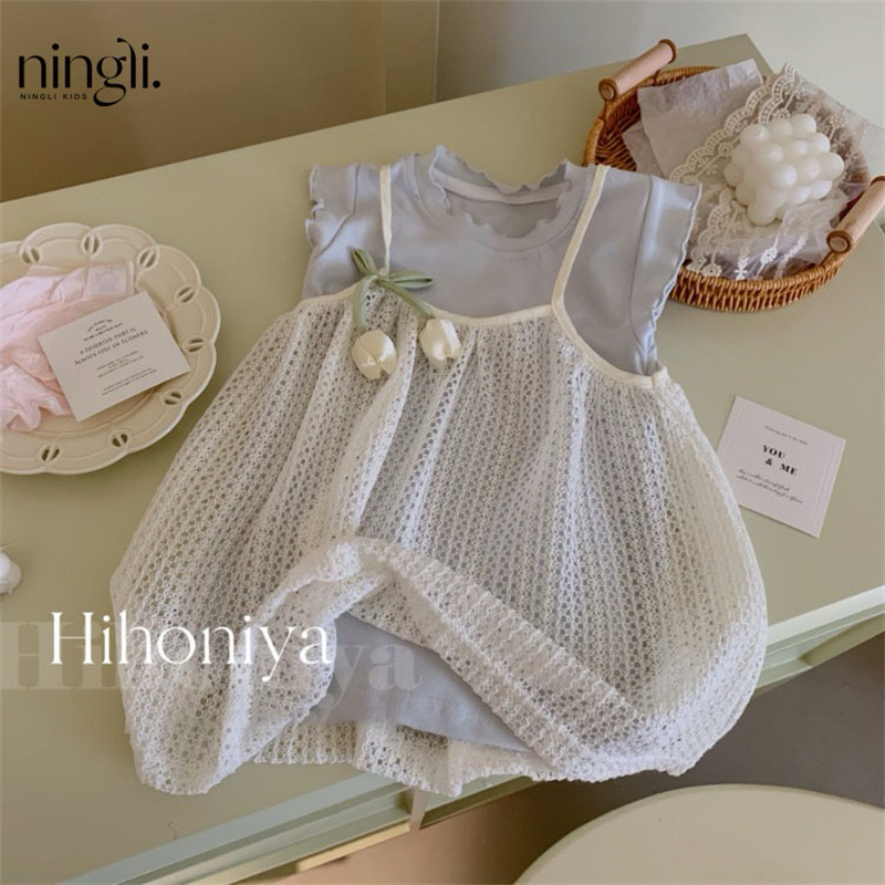 (Order) Váy 2 lớp rời kèm váy trong + lớp ren ngoài hoa tuylip xinh xắn dành cho bé gái (có thể tăng dài để mặc dài)